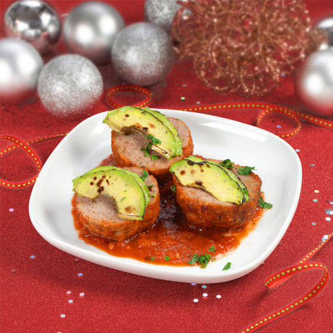 Meatballs with sliced avocado