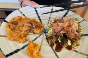 pajeon and okonomiyaki side by side plated