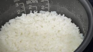 Mushy rice in a pan