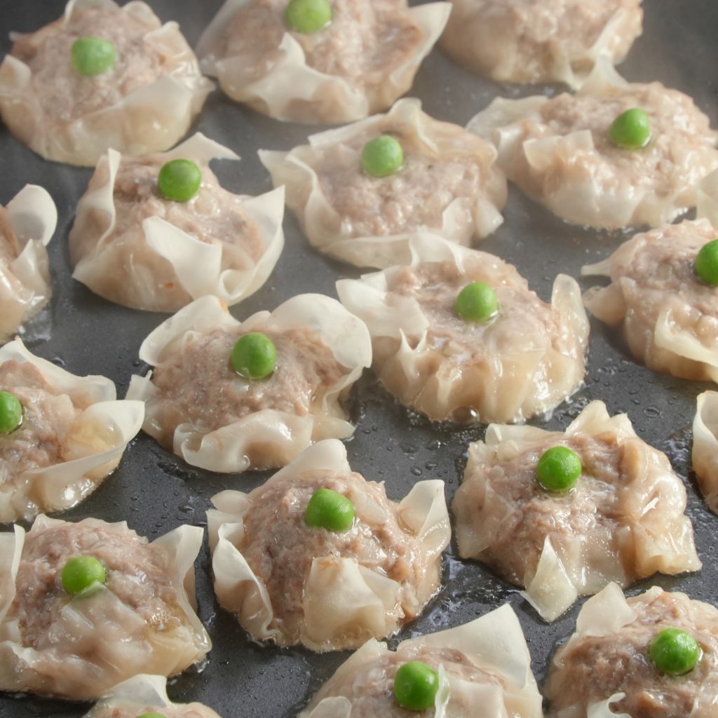 shumai cooked on the takoyaki plate