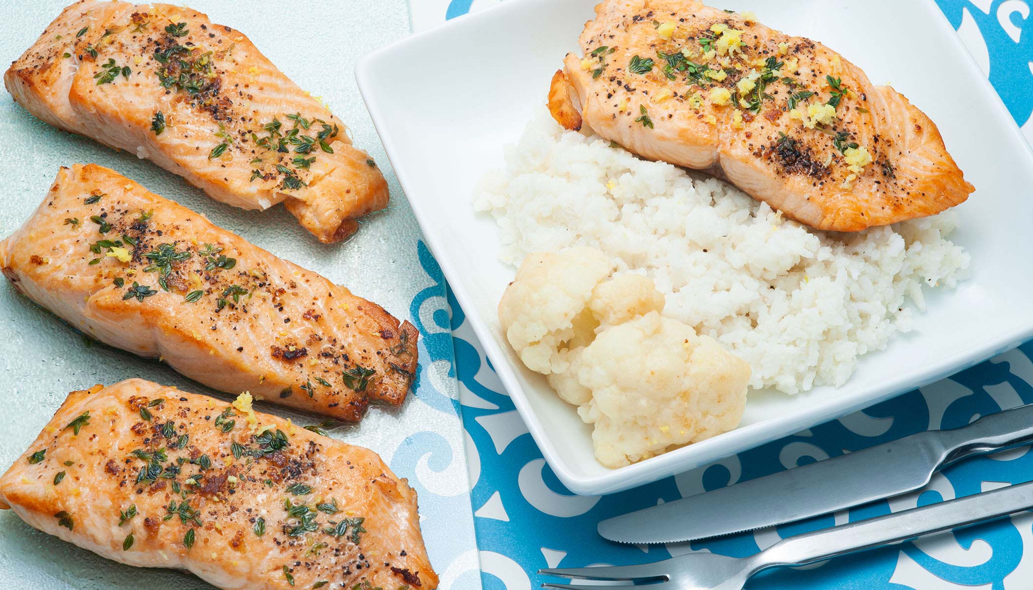 Cauliflower Creamed Rice with Seared Salmon | Zojirushi.com